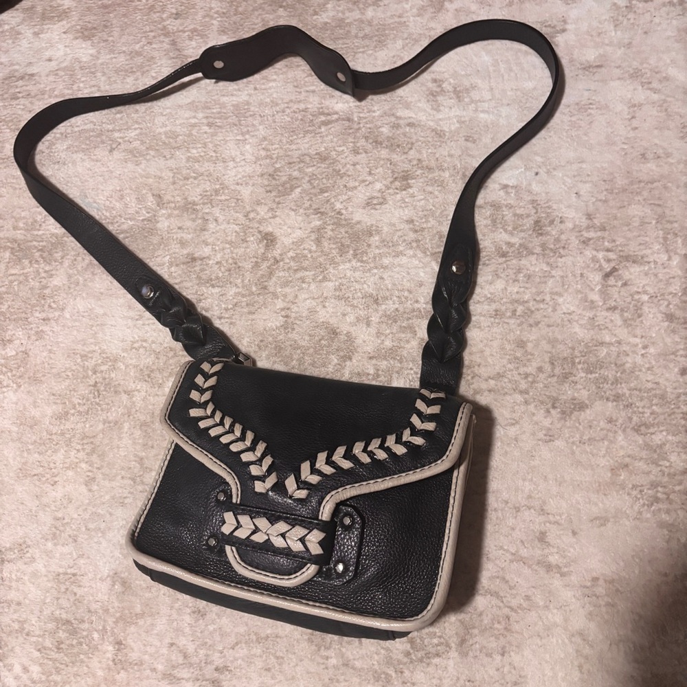 orYANY / Braided Leather Crossbody Bag / Shoulder Bag Preloved -  Black & Cream - Picture 2 of 9